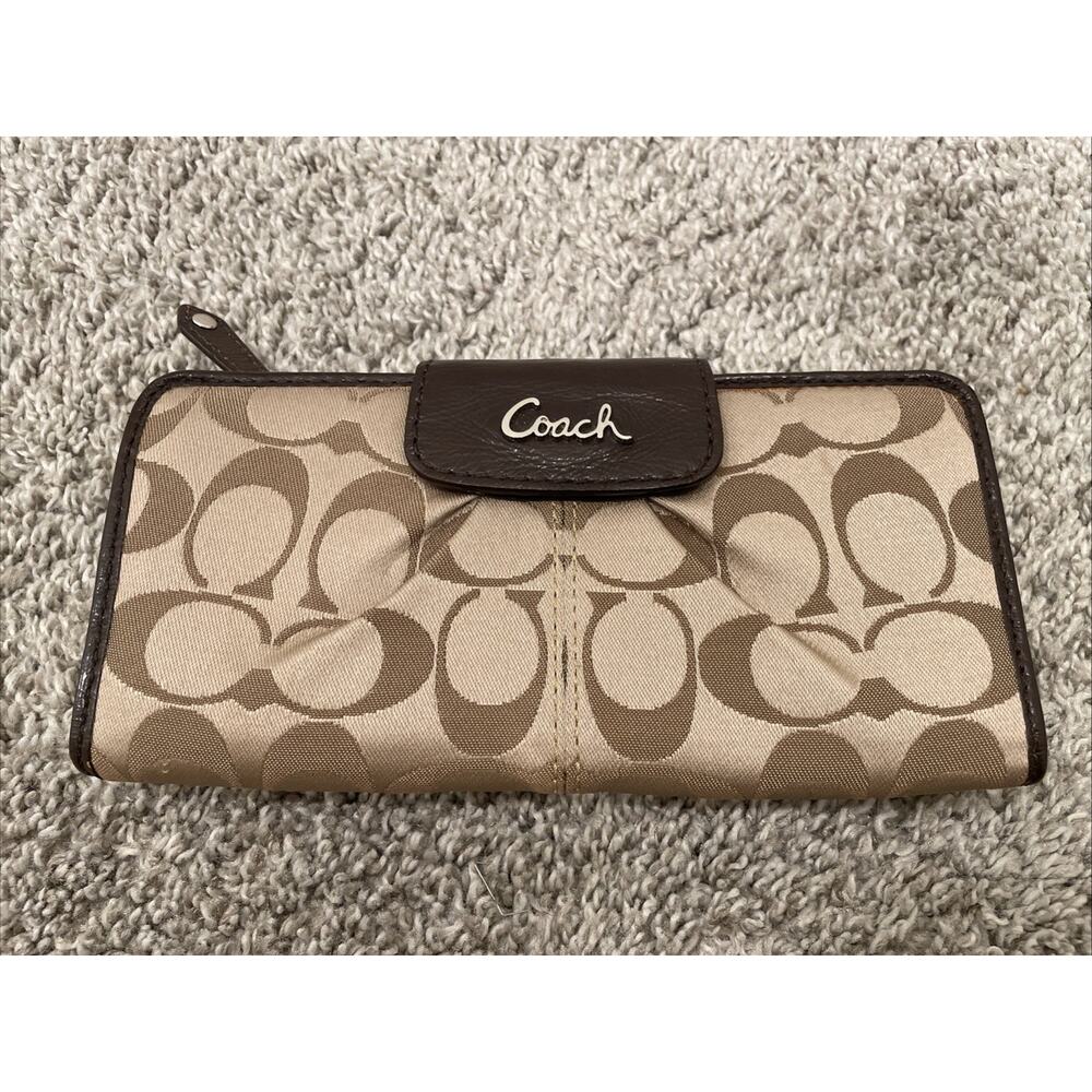 Coach Ashley Signature Logo Canvas Checkbook Wallet Preowned